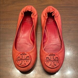 Tory Burch Red Pebbled Leather Minnie Ballet Flats Size 8M